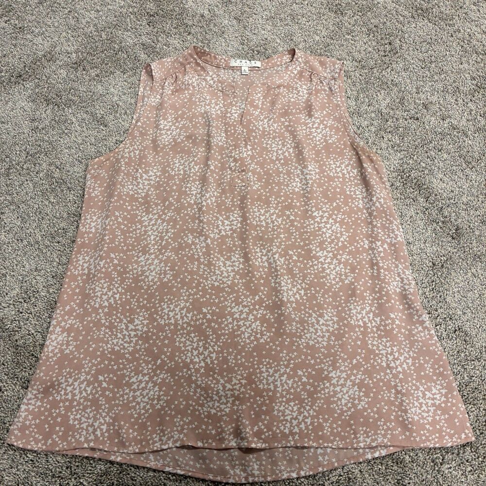 Chaus New York Sleeveless Blouse Women’s Large - Light Pink Chiffon Floral Top